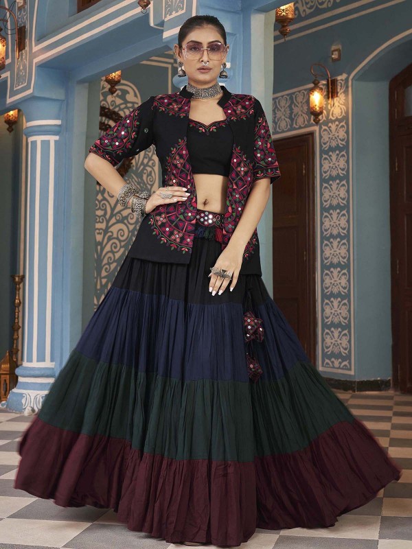 Multicolor Viscose Rayon Readymade Navratri Lehenga Choli With Jacket